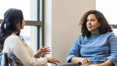 Counselor and client talking