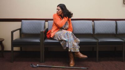 Vickie Villegas sits in the waiting room at the West Coast Neurology office in Pasadena on April 24, 2024. She has faced steep health care costs since she was diagnosed with multiple sclerosis. Photo by Brandon Tauszik for CalMatters sits in the waiting room at the West Coast Neurology office in Pasadena on April 24, 2024. She has faced steep health care costs since she was diagnosed with multiple sclerosis. Photo by Brandon Tauszik for CalMatters